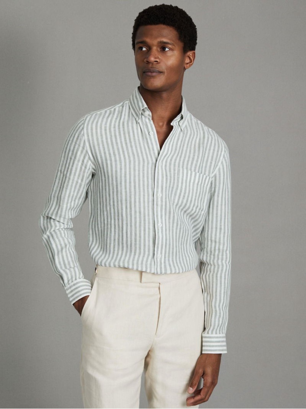Reiss Queens linen button-down collar shirt